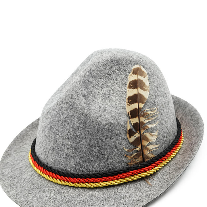Men's traditional costume felt hat with feather and decorative cord Mune Fashion