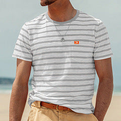 Men's casual striped cotton jersey T-shirt with round neckline and unobtrusive logo patch Mune Fashion