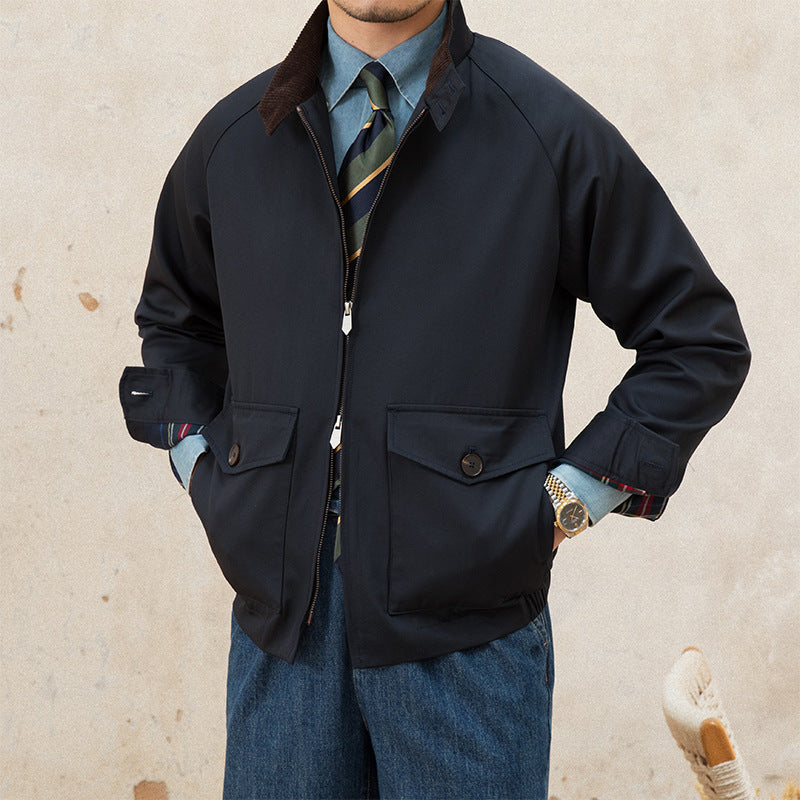 Men's short blouson with cord collar, flap pockets and zipper Mune Fashion