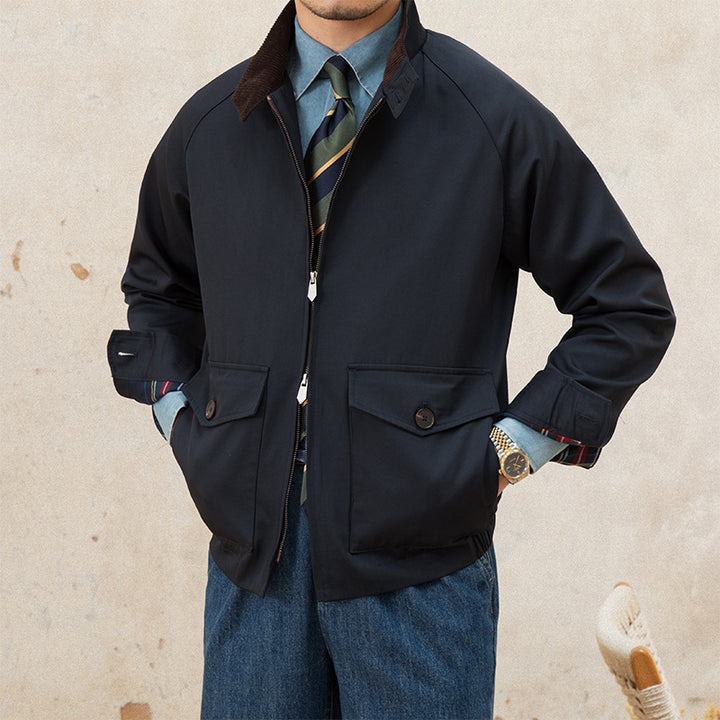 Men's short blouson with cord collar, flap pockets and zipper Mune Fashion