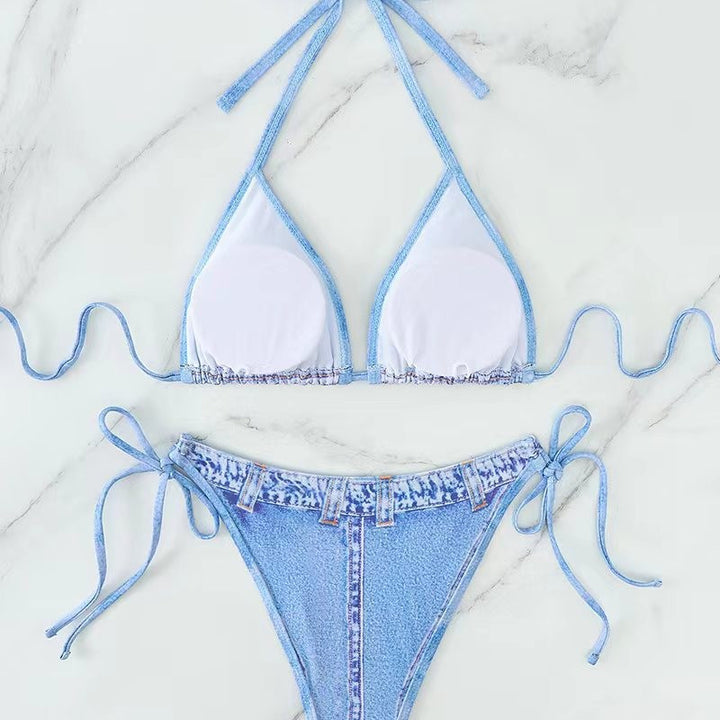 Women's Denim Bikini Set with Elegant Side Ties Mune Fashion