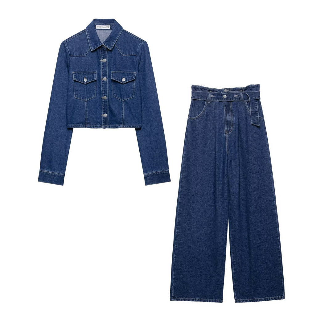 Women Short Cut Denim Jacket with Chest Pockets and Snap Placket Mune Fashion