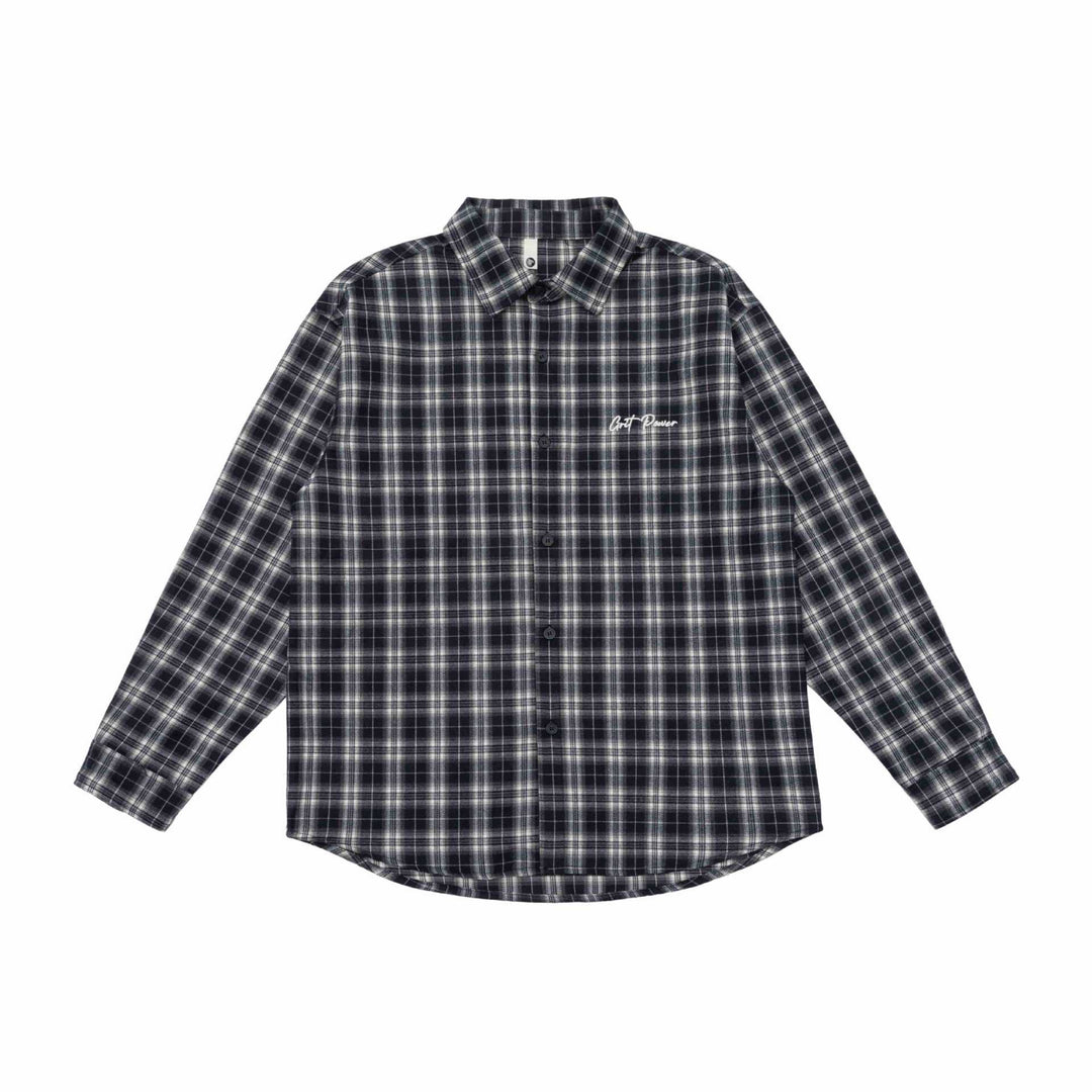 Unisex Boxy Flannel Shirt Jacket with Rounded Hem and Embroidered Mune Fashion Chest Logo