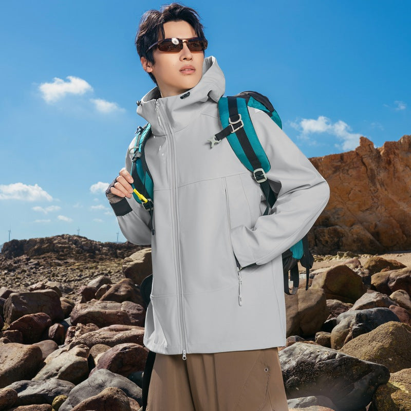Men's Softshell Outdoor Jacket with Hood, Windproof and Water-Repellent Mune Fashion