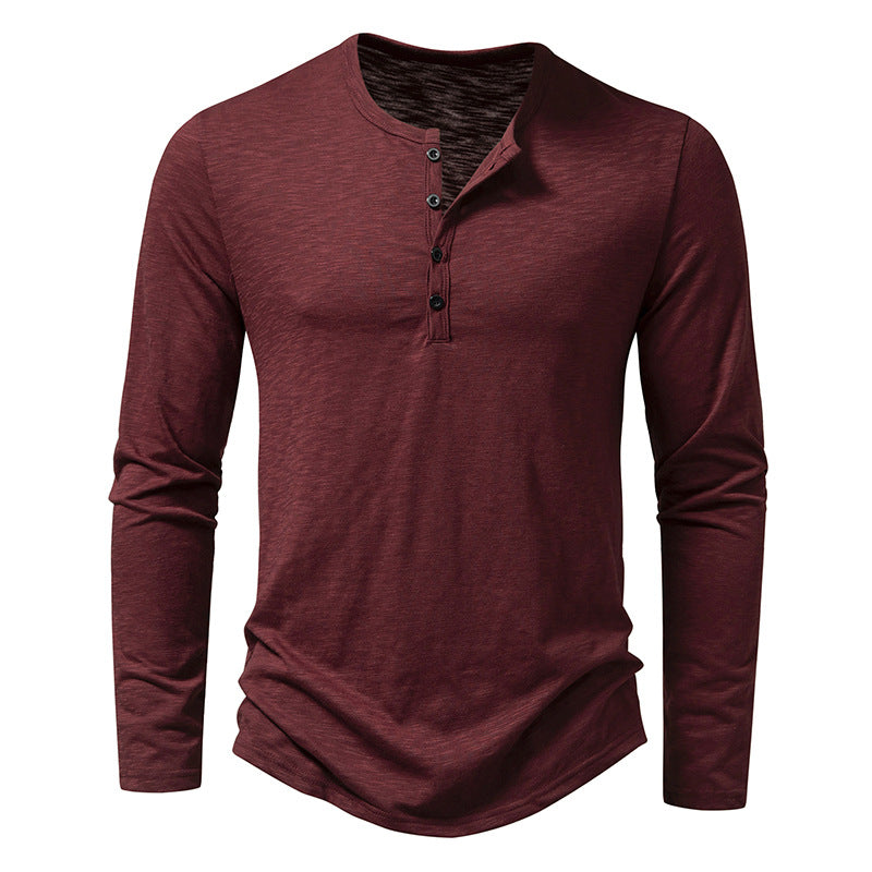 Men's fine knit Henley with round neck, concealed button placket and fitted silhouette Mune Fashion
