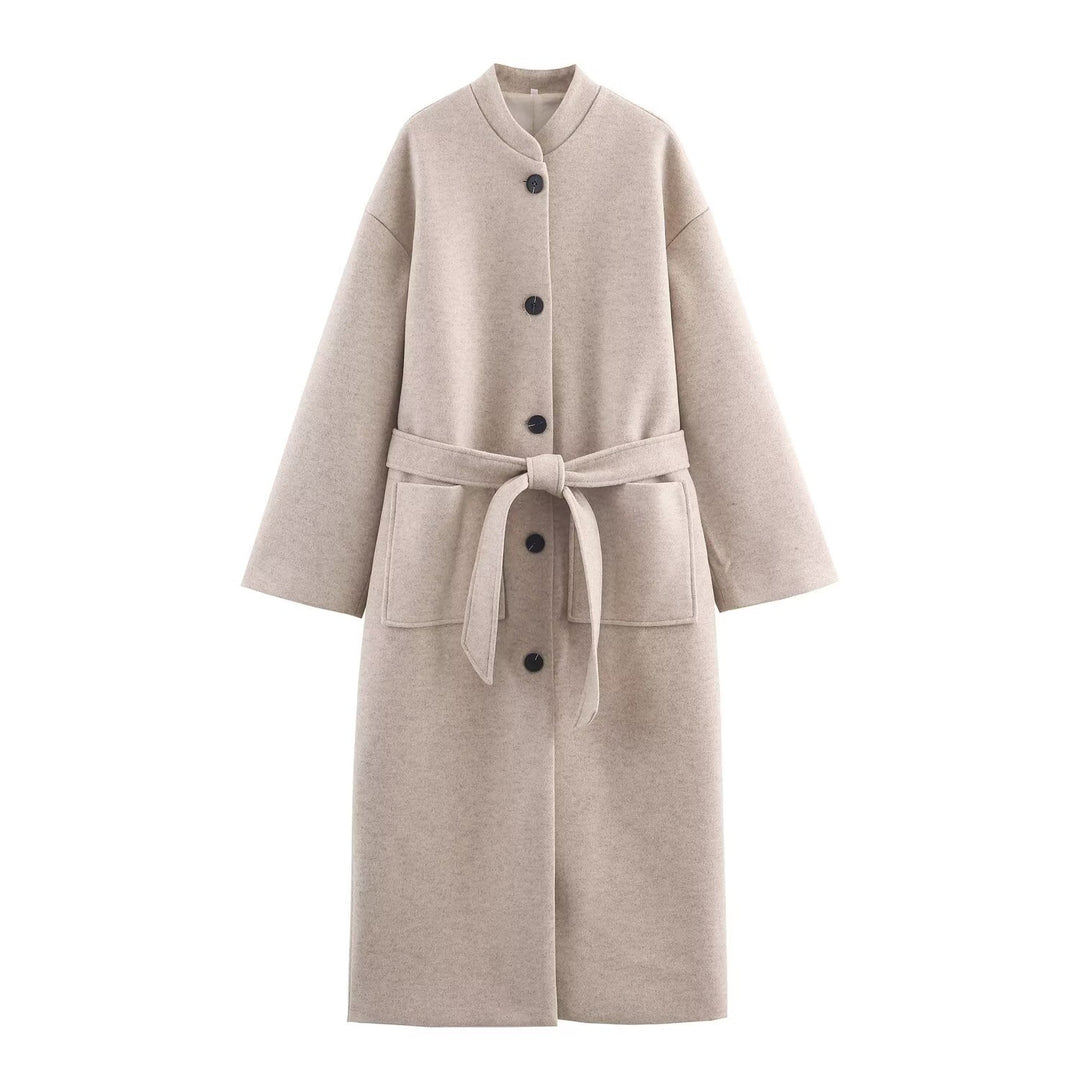 Women’s longer minimalist wool blend kimono coat with tie belt Mune Fashion