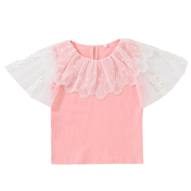 Girl's blouse with floral embroidery and tulle sleeves Mune Fashion