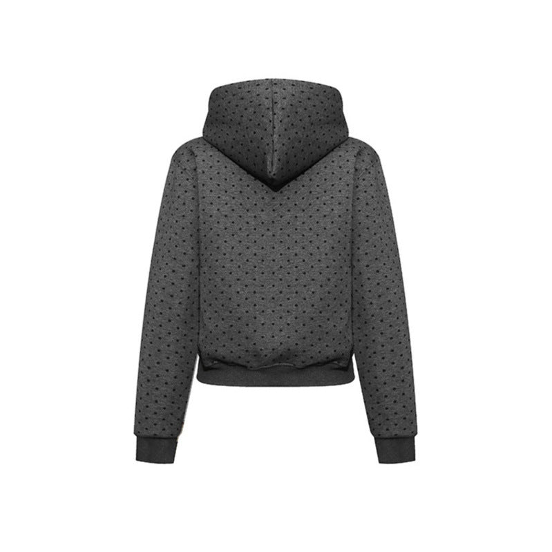 Women's hoodie with polka dot, college print, and ribbed hem Mune Fashion