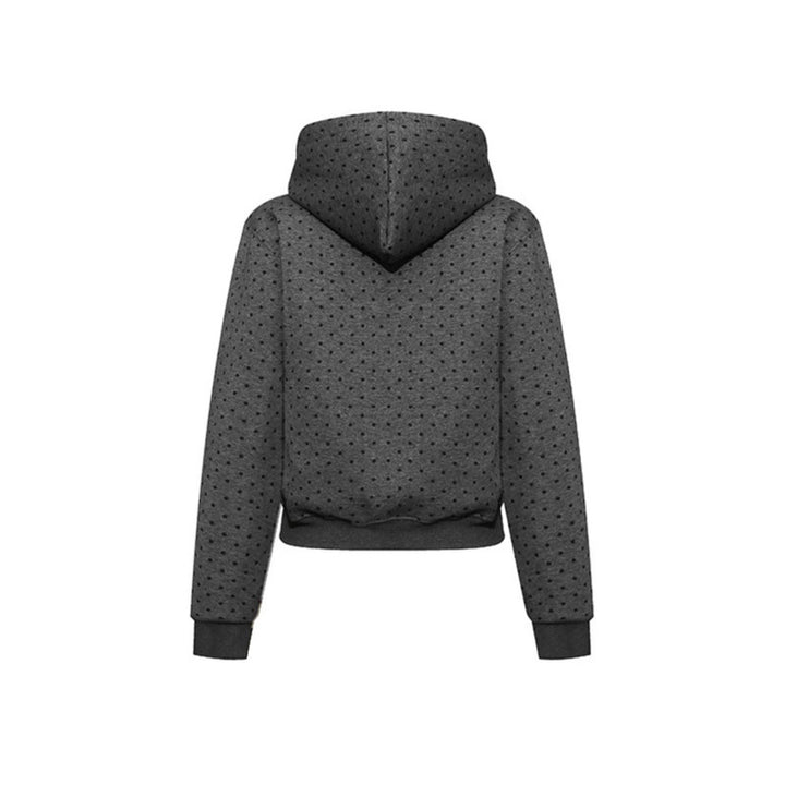 Women's hoodie with polka dot, college print, and ribbed hem Mune Fashion