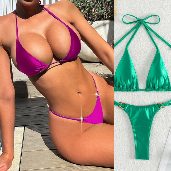 Women's Triangle Bikini with elegant tie bands and fashionable gold accents Mune Fashion