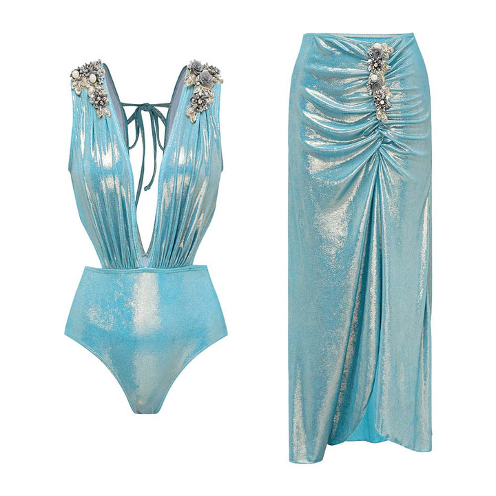 Women's swimsuit with off-shoulder design and elegant skirt Mune Fashion
