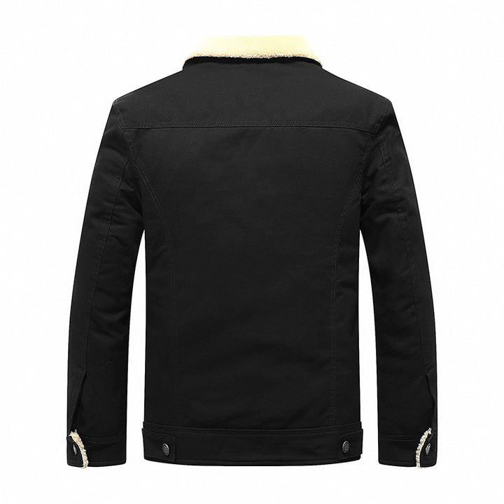 Men's Robustly Cut Canvas Trucker Jacket with Full Sherpa Lining and Flap Pockets Mune Fashion