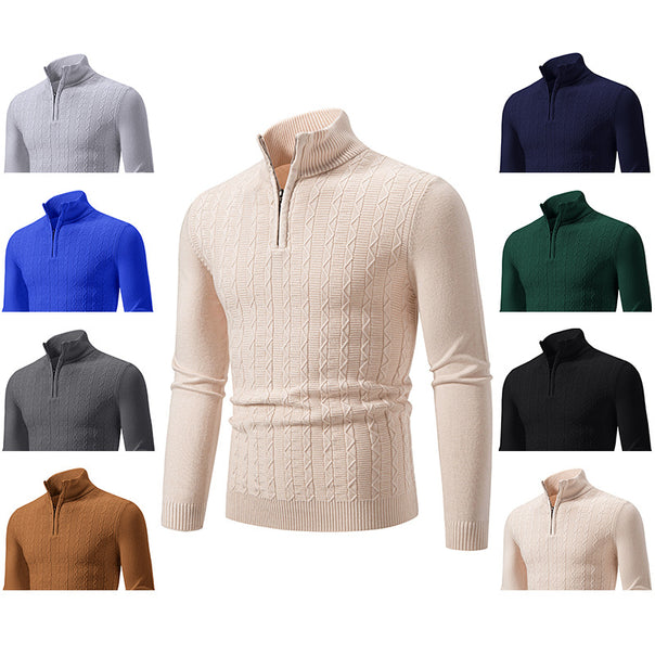 Men's fine cable knit half zip pullover with mock neck and ribbed hem Mune Fashion