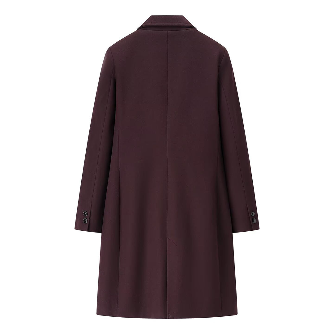 Ladies Elegant Longline Wool Blend Coat with Notched Collar and Welt Pockets Mune Fashion