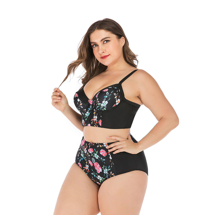 Women's High-Waisted Bikini Set with Floral Top and Supportive Cut Mune Fashion