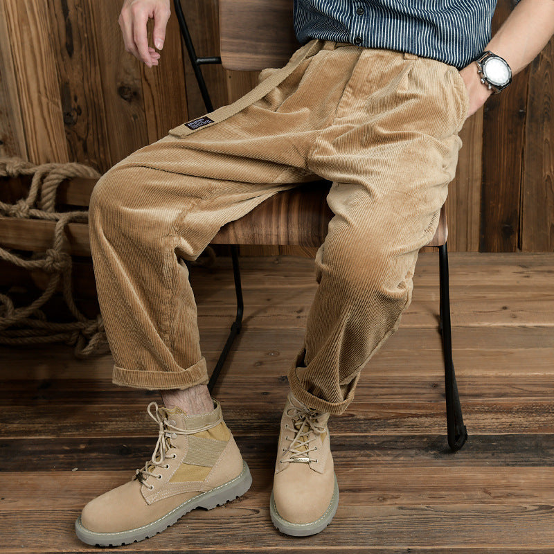 Men's corduroy pants in relaxed fit with tapered shape and canvas belt Mune Fashion