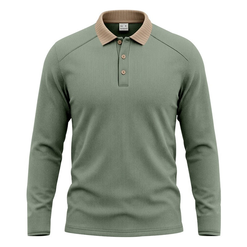 Men's long sleeve polo made of fine ribbed knit with contrast collar and button placket Mune Fashion
