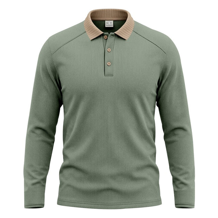 Men's long sleeve polo made of fine ribbed knit with contrast collar and button placket Mune Fashion