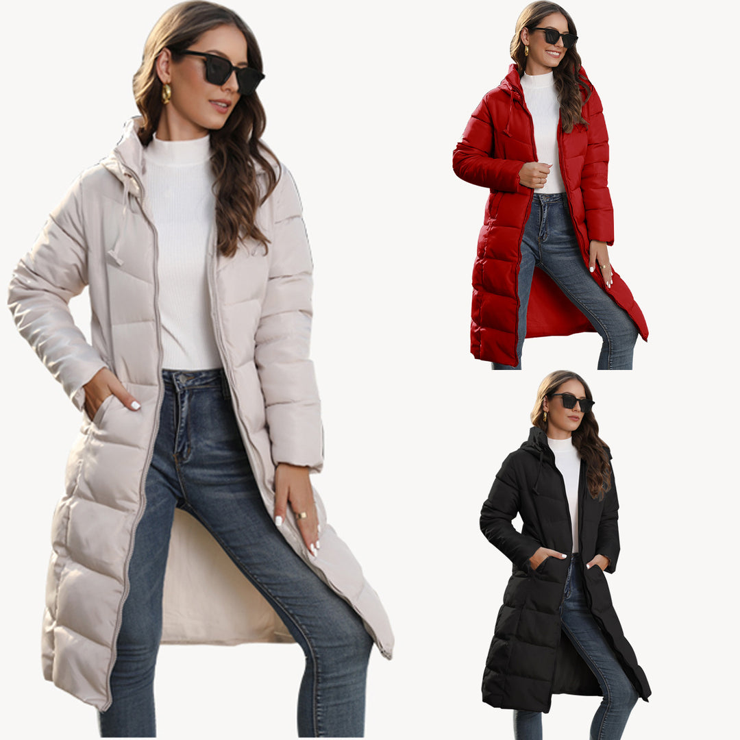 Women's Long Padded Coat with Hood and Thermal Lining Mune Fashion