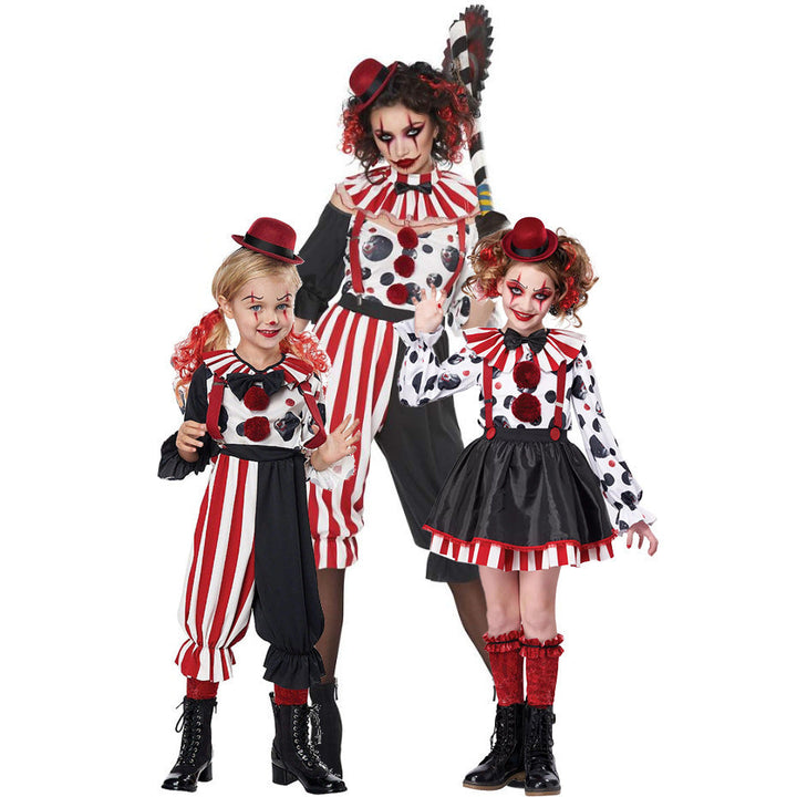 Girl Clown Costume with Striped Overall and Funny Accessories Mune Fashion