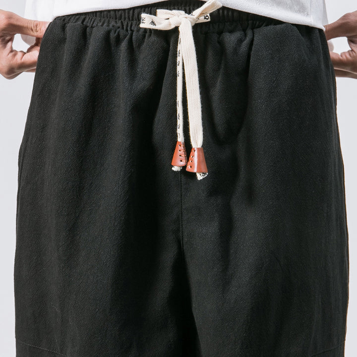 Men's relaxed fit linen joggers with drawstring, inset knee panels, and elastic cuffs Mune Fashion