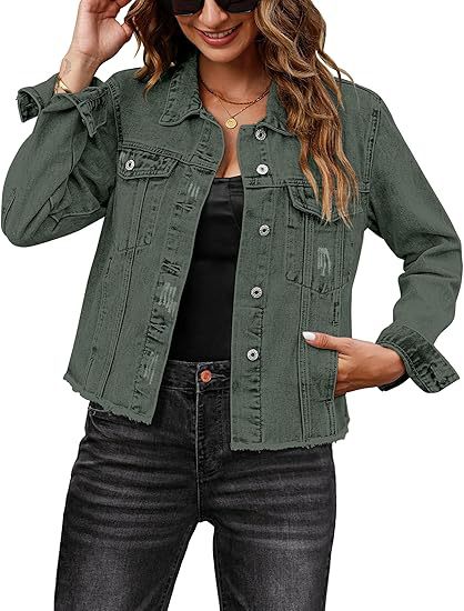 Women Short Cut Denim Jacket with Frayed Hem and Chest Pockets Mune Fashion