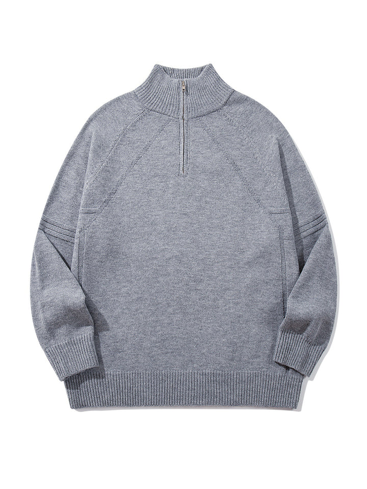 Unisex Halfzip Knit Sweater with High Ribbed Collar and Raglan Sleeves Mune Fashion