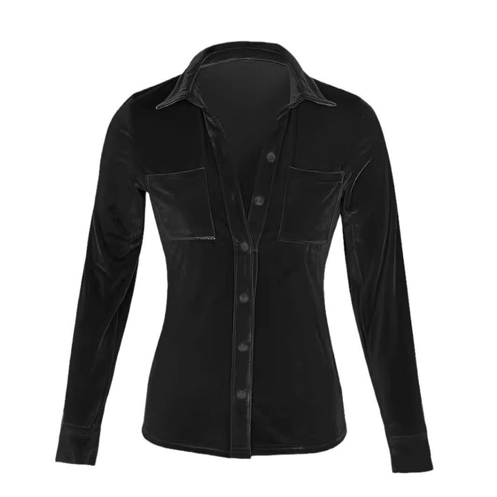 Ladies Elegant Silk Blouse with Long Sleeves and Patch Pockets Mune