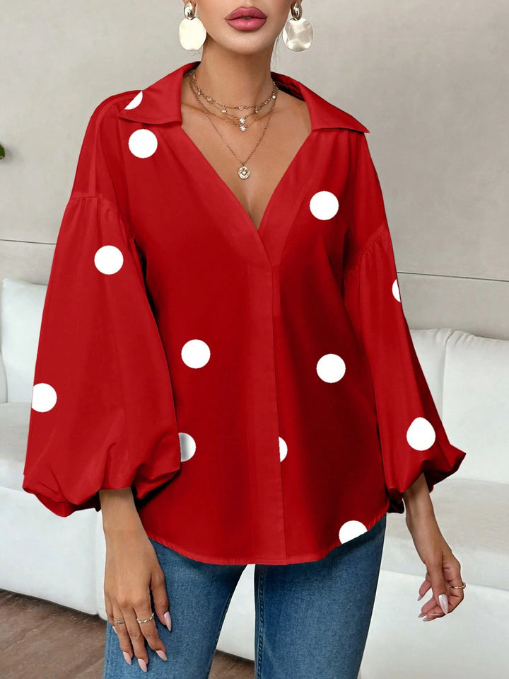 Women’s oversized blouse with voluminous puff sleeves and polka dot pattern Mune Fashion