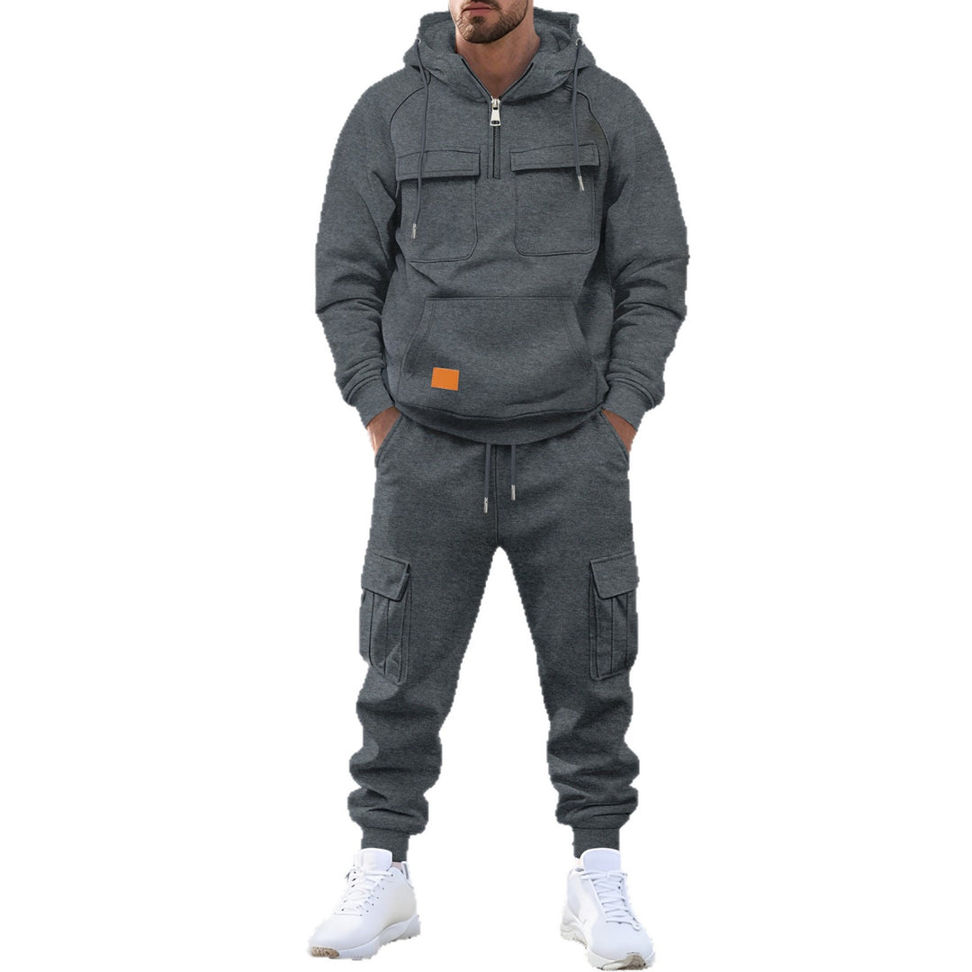 Men's oversized technical hoodie with half zip, hood, kangaroo pocket, and attached utility pockets Mune Fashion