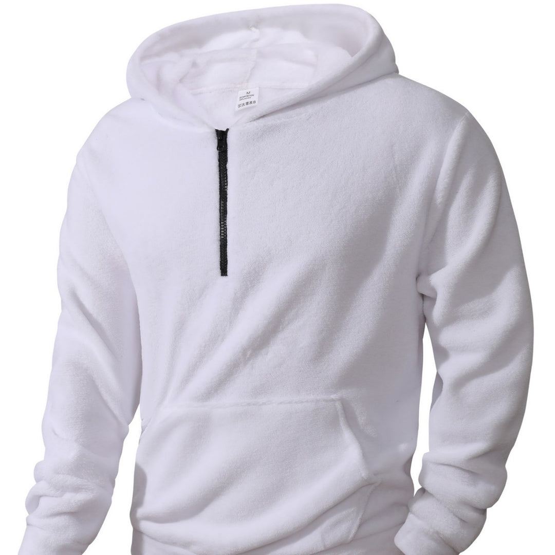 Men's cuddly microfleece hoodie with half zip, hood and kangaroo pocket Mune Fashion