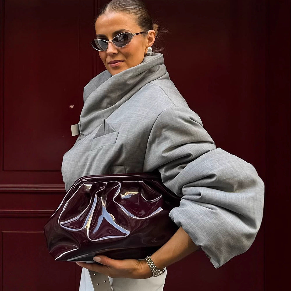 Women's padded oversized blazer with high shawl collar and waist belt Mune Fashion