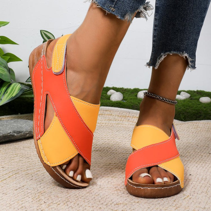 Women Cross-Strap Comfort Sandals with Velcro Closure Mune Fashion