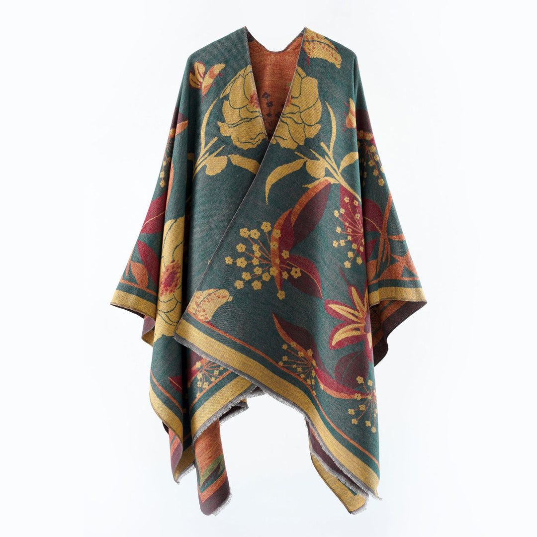 Women's floral jacquard overlay in a boxy kimono silhouette with fine fringe edge Mune Fashion