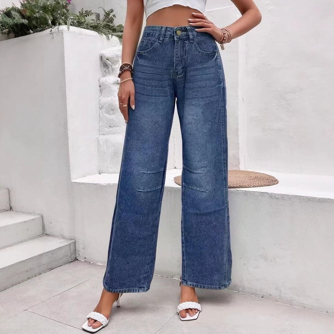 Women nan High-Waist wide Denim pants with flared leg and tonal knee darts Mune Fashion