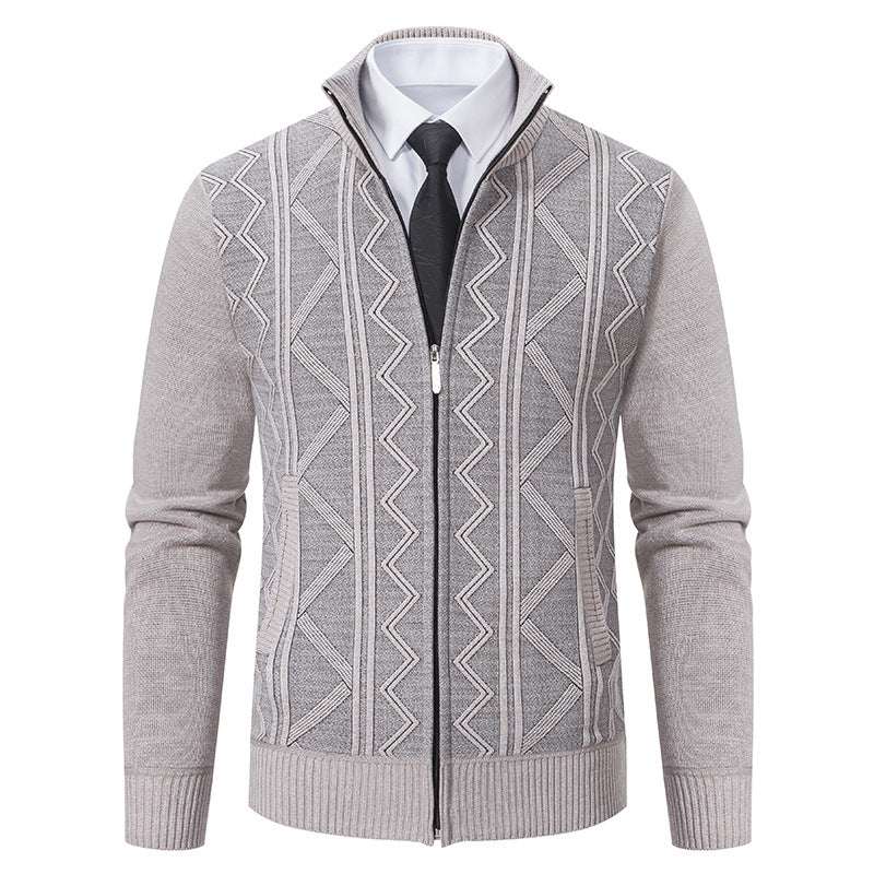 Men's knitted jacket with zipper, stand-up collar and structured cable knit look Mune Fashion