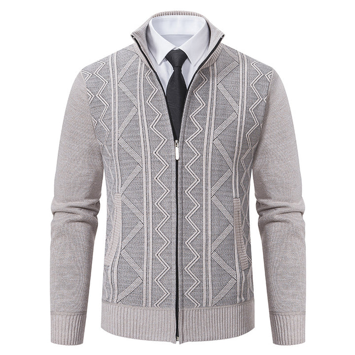 Men's knitted jacket with zipper, stand-up collar and structured cable knit look Mune Fashion