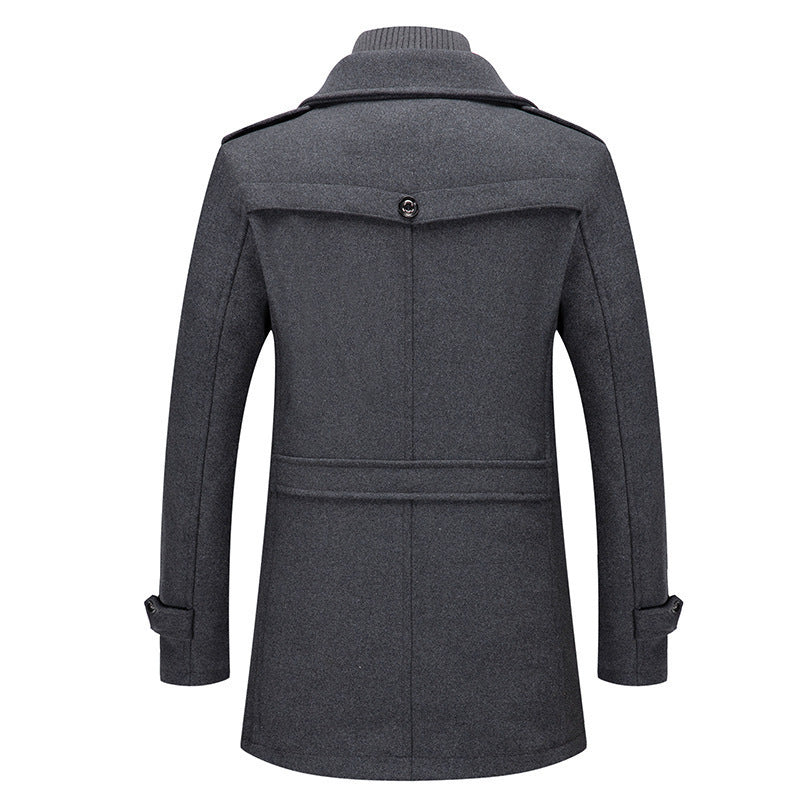 Men's elegant double-breasted wool coat with removable knit collar and concealed zipper Mune Fashion