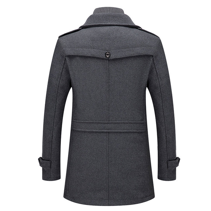 Men's elegant double-breasted wool coat with removable knit collar and concealed zipper Mune Fashion