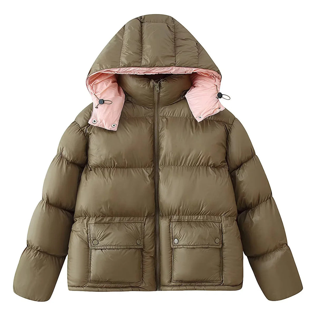 Women nan padded quilted jacket with detachable hood, high collar and large flap pockets Mune Fashion