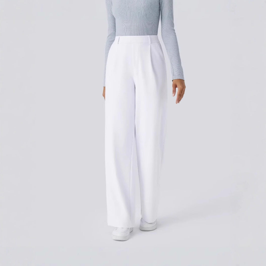 Ladies Elegant High-Waist Palazzo Pants with Front Pleats and Side Pockets Mune Fashion