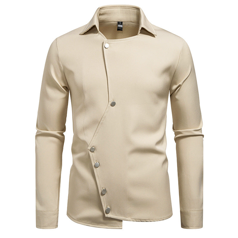 Men's Asymmetric Shirt with Diagonal Snap Button Closure Mune Fashion