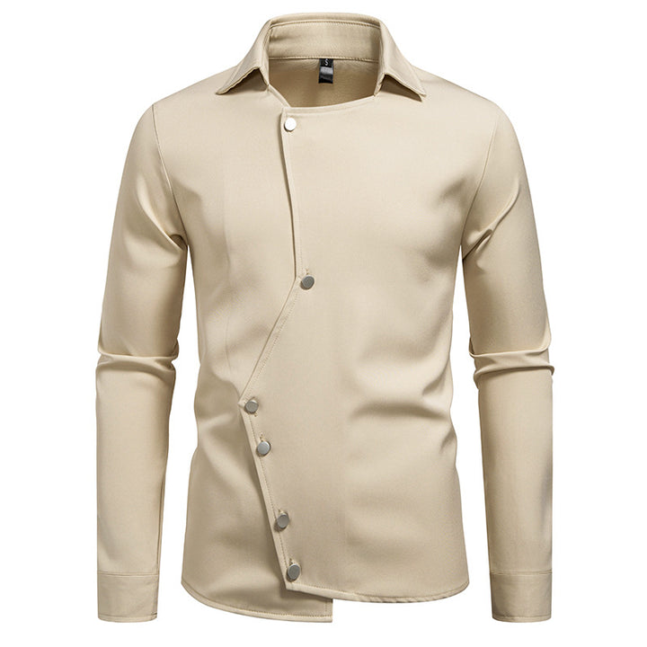 Men's Asymmetric Shirt with Diagonal Snap Button Closure Mune Fashion
