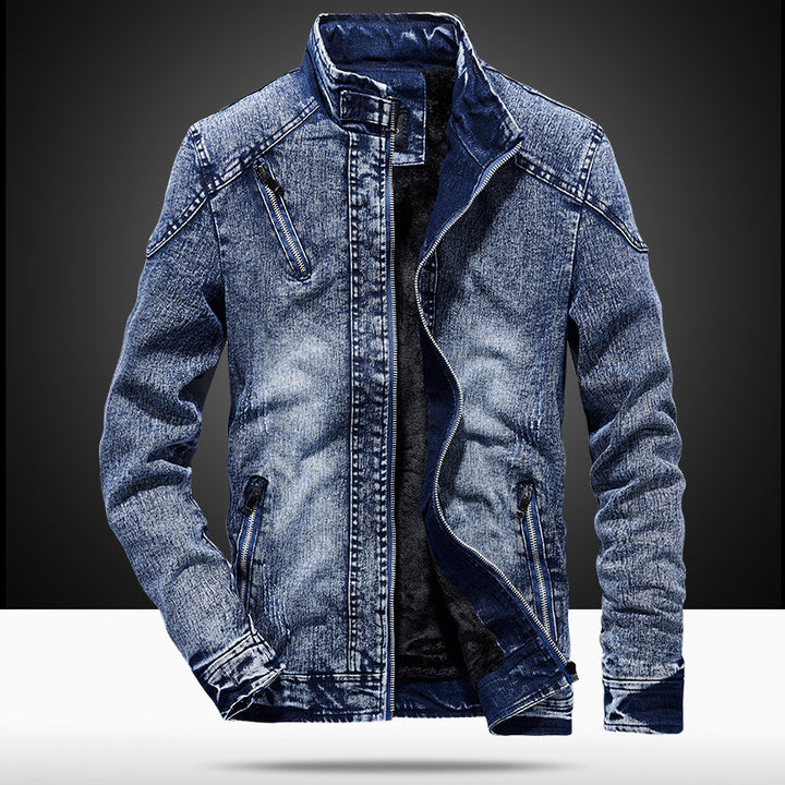 Men's denim utility jacket with high collar and zip pockets Mune Fashion