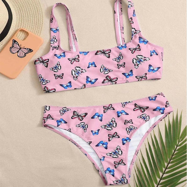 Women's crop bikini set with colorful butterfly print Mune Fashion
