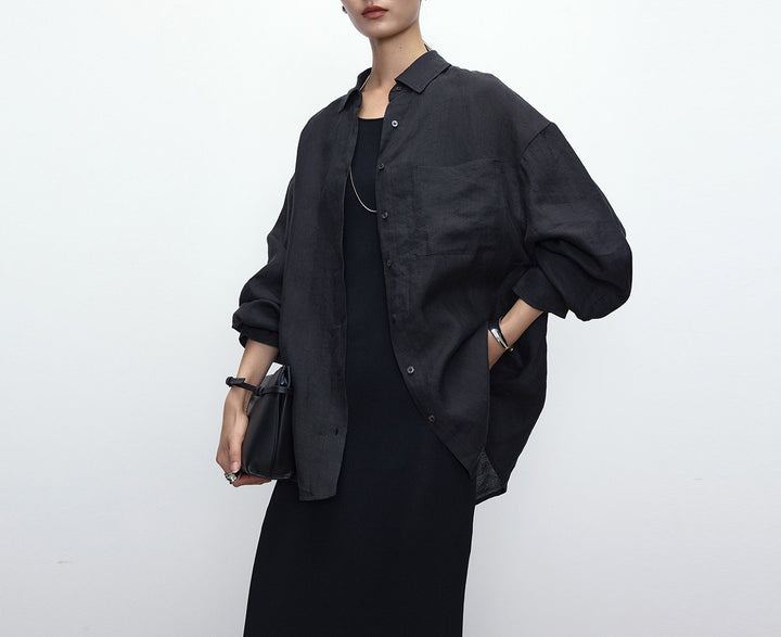 Women High-Quality Linen Blouse with Long Sleeves Mune Fashion