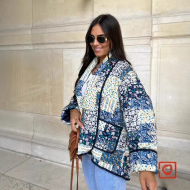 Ladies Quilted Patchwork Jacket with Contrast Piping and Patch Pockets Mune Fashion