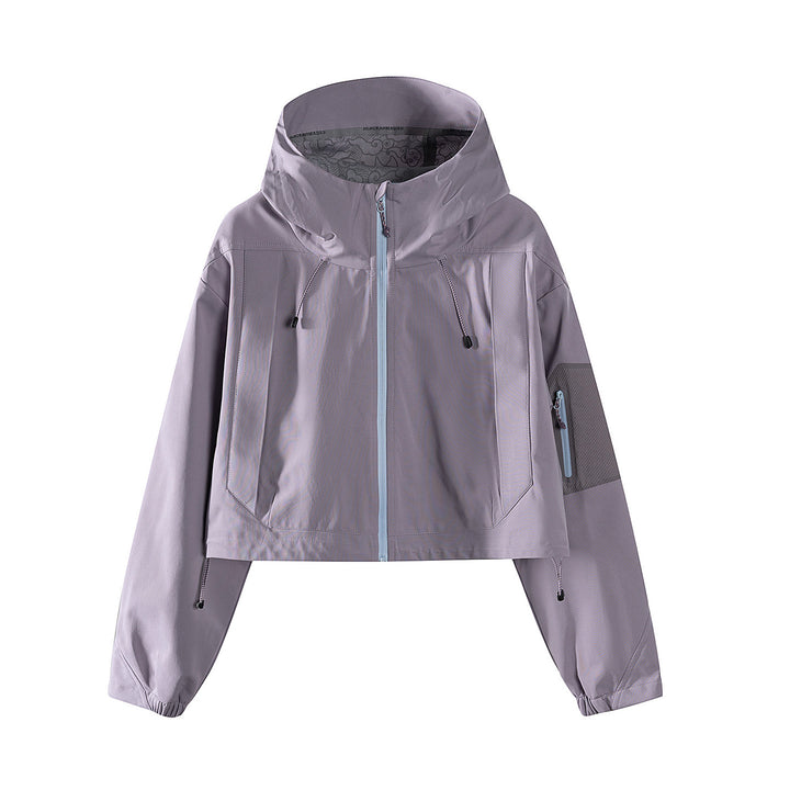 Women's Short Waterproof Hoodie Jacket with Adjustable Hem and Arm Pocket Mune Fashion