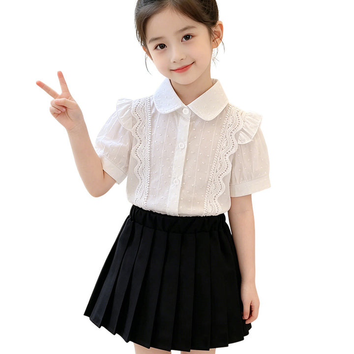 Girl Ruffled Blouse with Lace Accents Mune Fashion