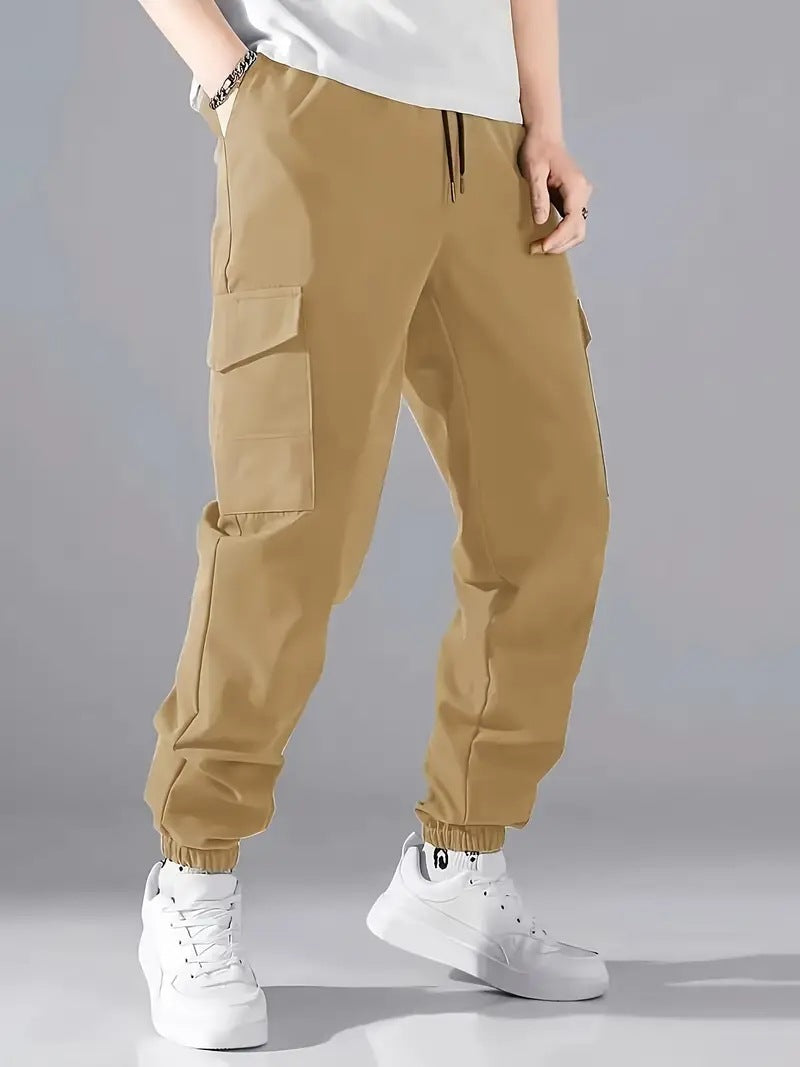 Men's Lightweight Tech Cargo Pants in Jogger Style with Drawstring, Elastic Leg Cuff & Multi-Pockets Mune Fashion